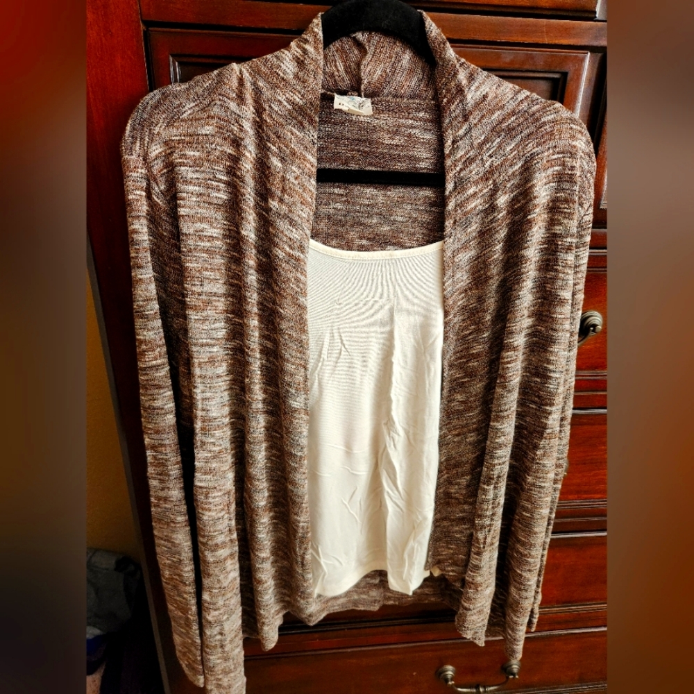 Brown marl lightweight sweater with attached top
